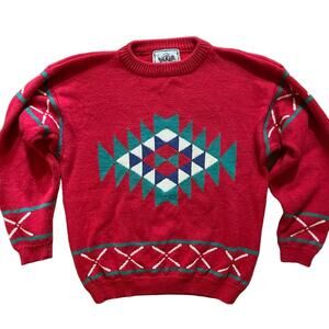 VTG MIGHTY MAC Wool Cotton Ski Lodge Crew Neck Sweater in Red SZ L